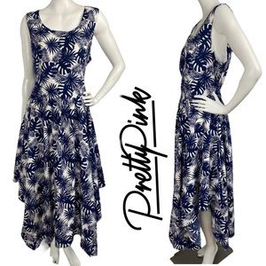 PRETTY PINK Floral Tiered Midi Hi-low Dress Tropical Palm Leafs Sleeveless Sz 1X